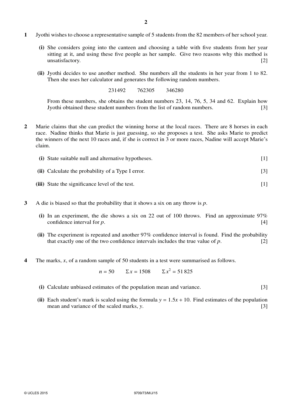 Cambridge A Level Mathematics 9709 2015 May/June Paper 7 · Variant 3 question paper, page 2 of 4