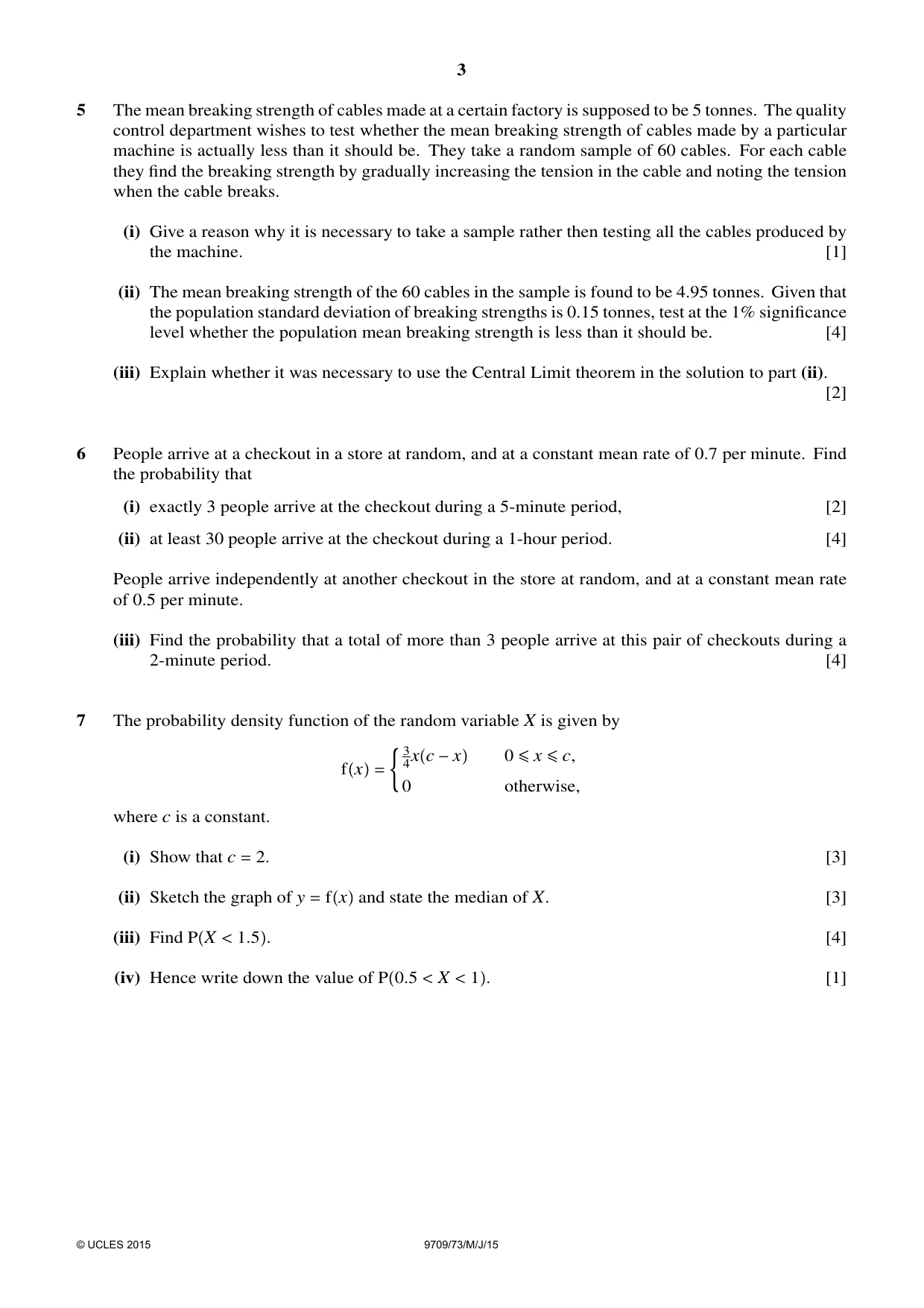 Cambridge A Level Mathematics 9709 2015 May/June Paper 7 · Variant 3 question paper, page 3 of 4
