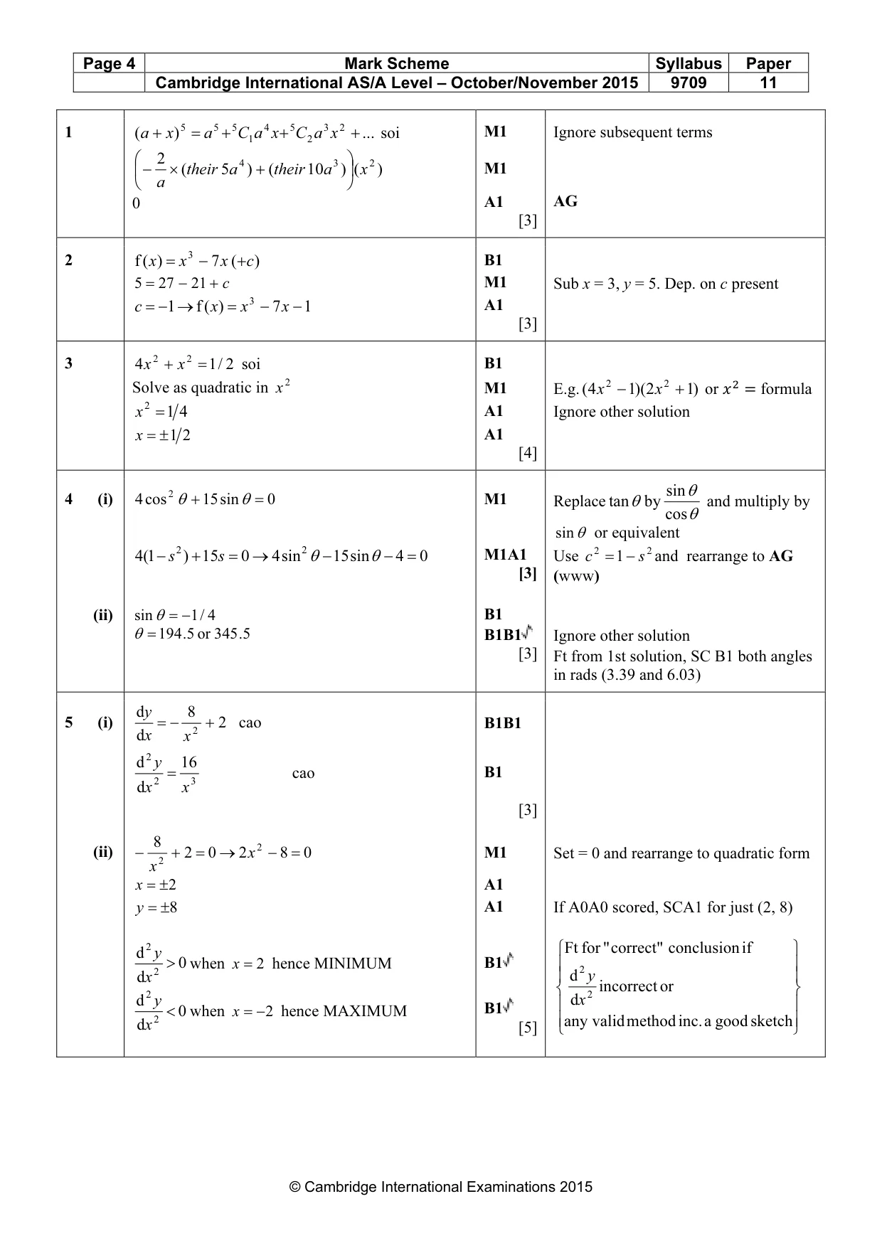 Mark scheme, page 4 of 8