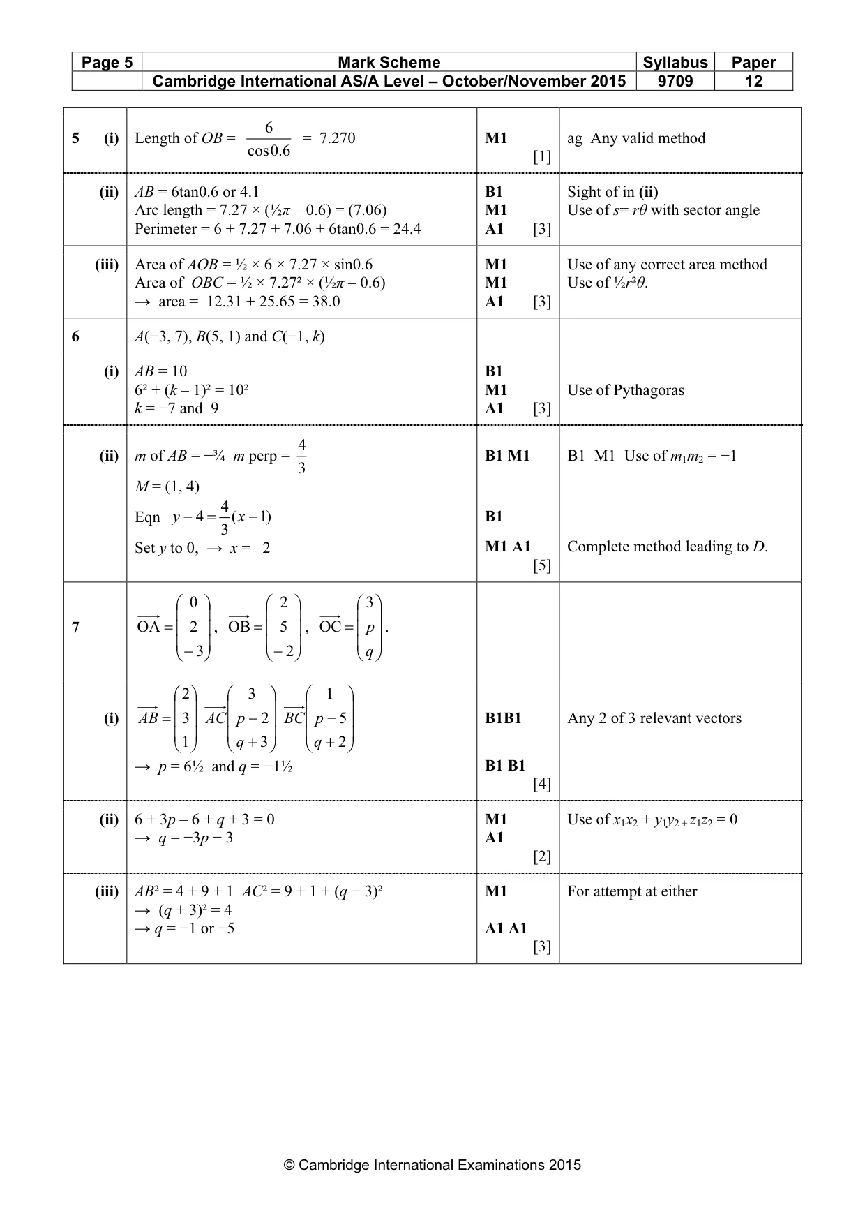 Mark scheme, page 5 of 7