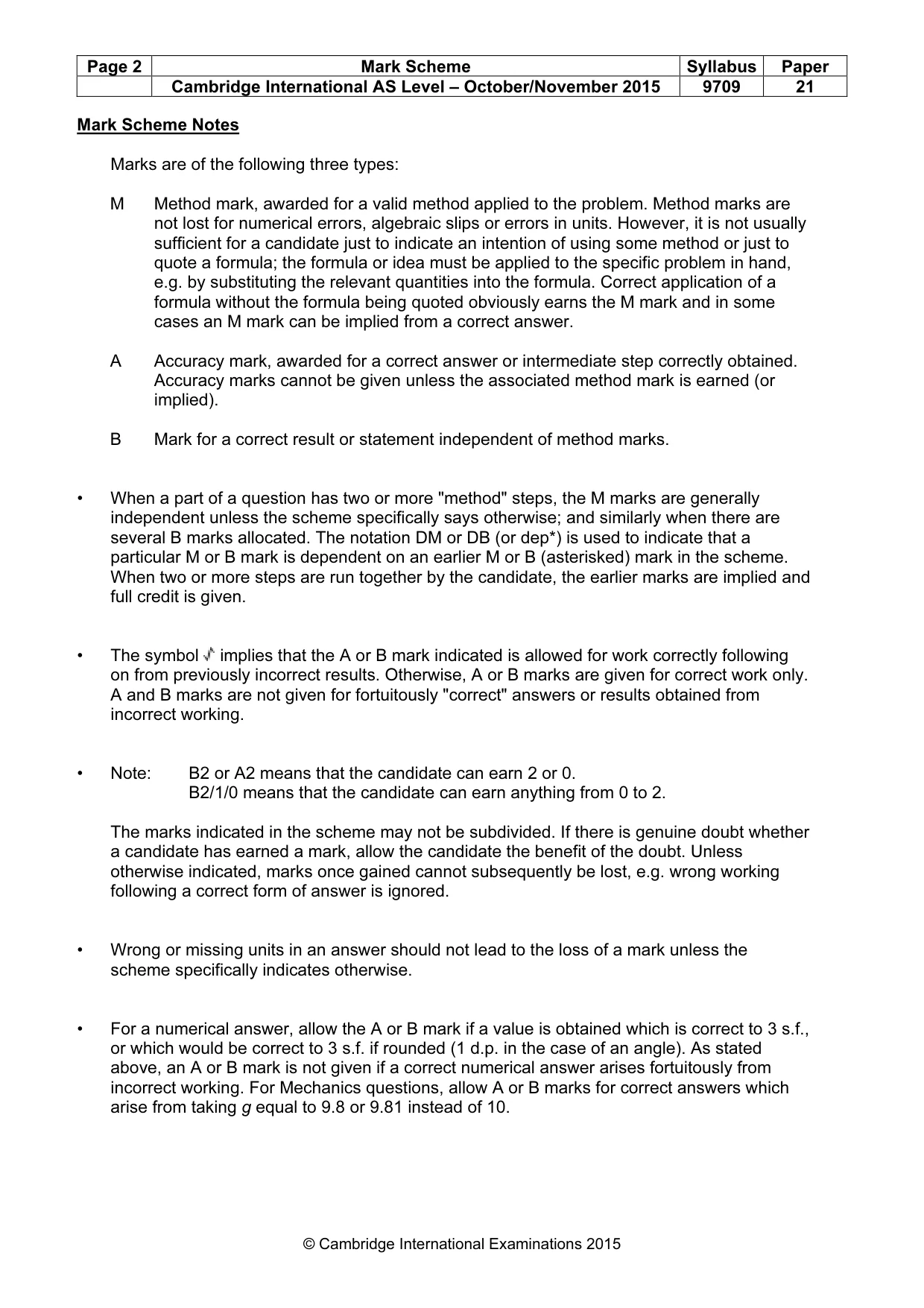 Mark scheme, page 2 of 5