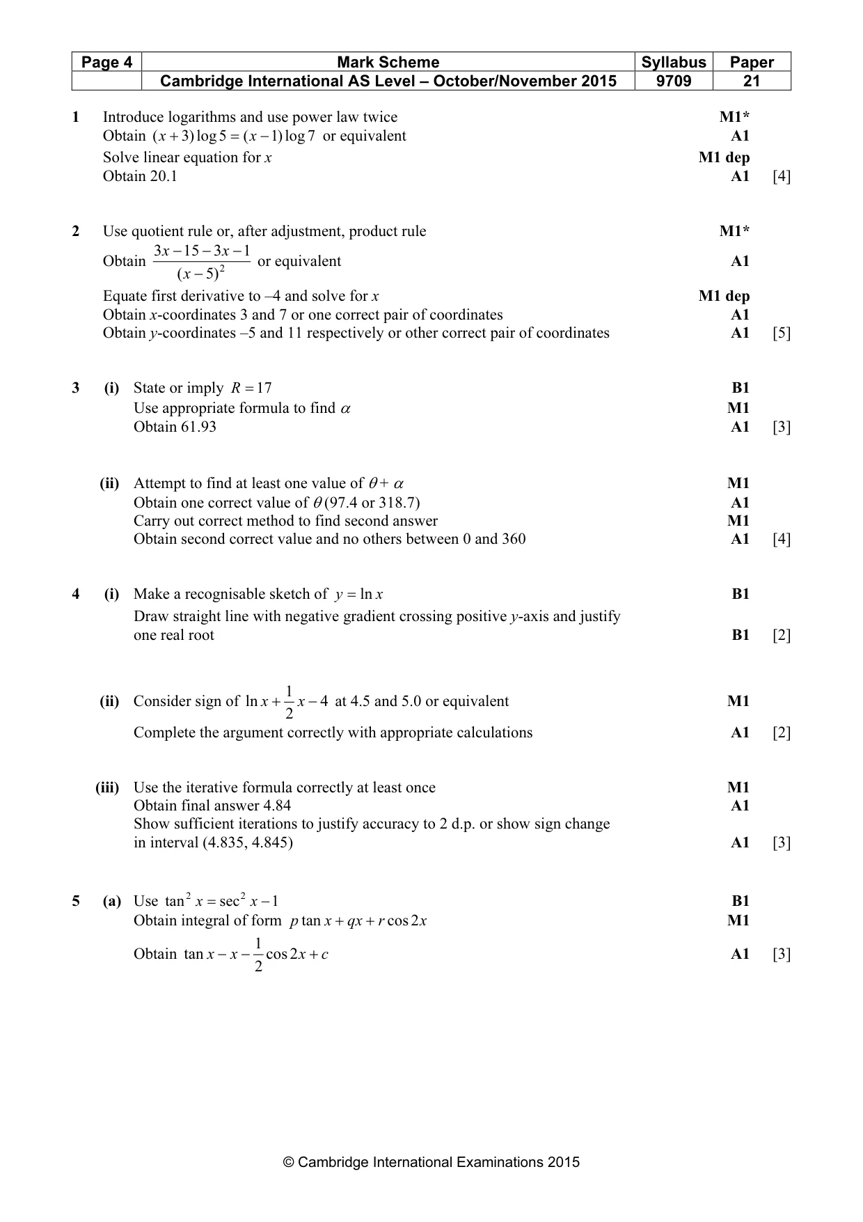 Mark scheme, page 4 of 5