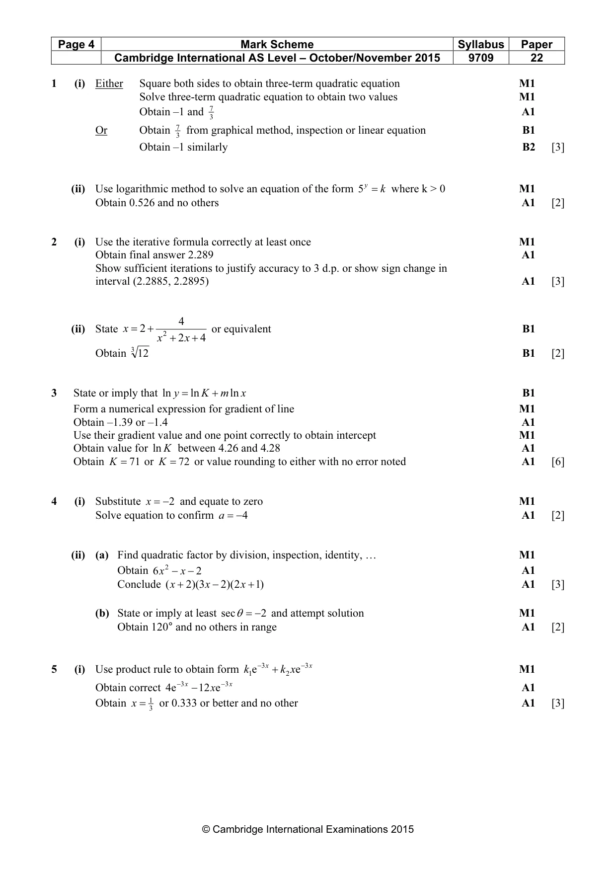 Mark scheme, page 4 of 5