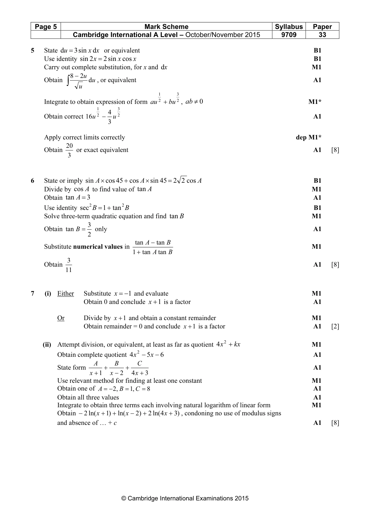 Mark scheme, page 5 of 8