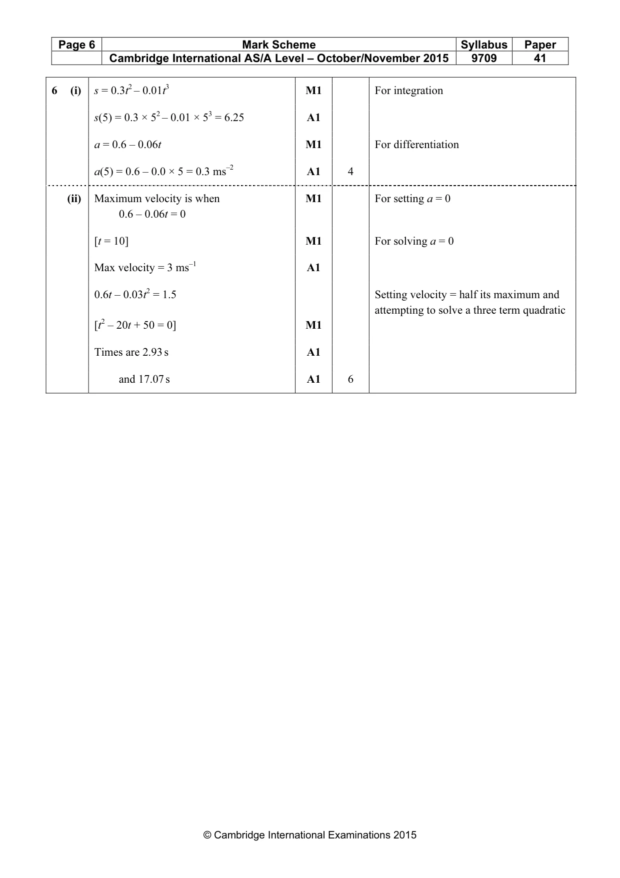 Mark scheme, page 6 of 7