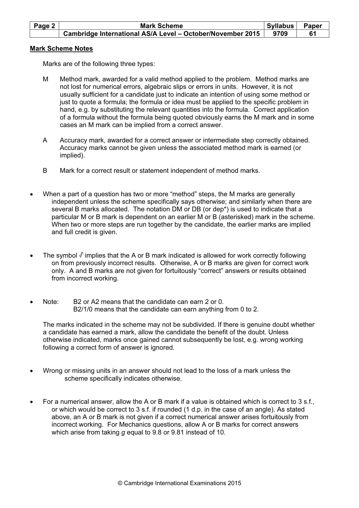 Mark scheme, page 2 of 5