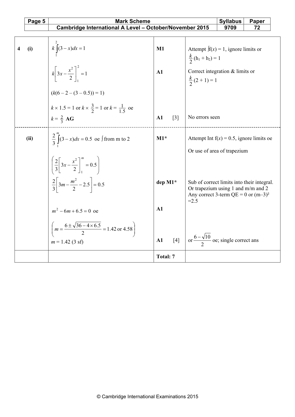 Mark scheme, page 5 of 7