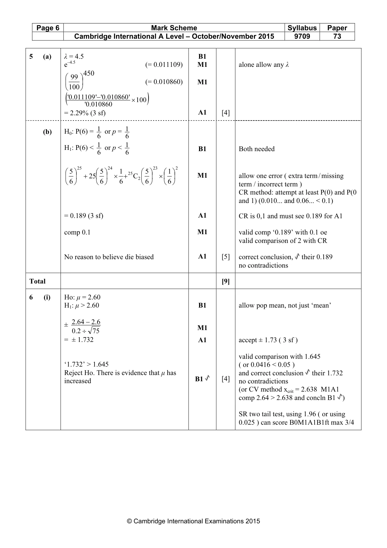 Mark scheme, page 6 of 7