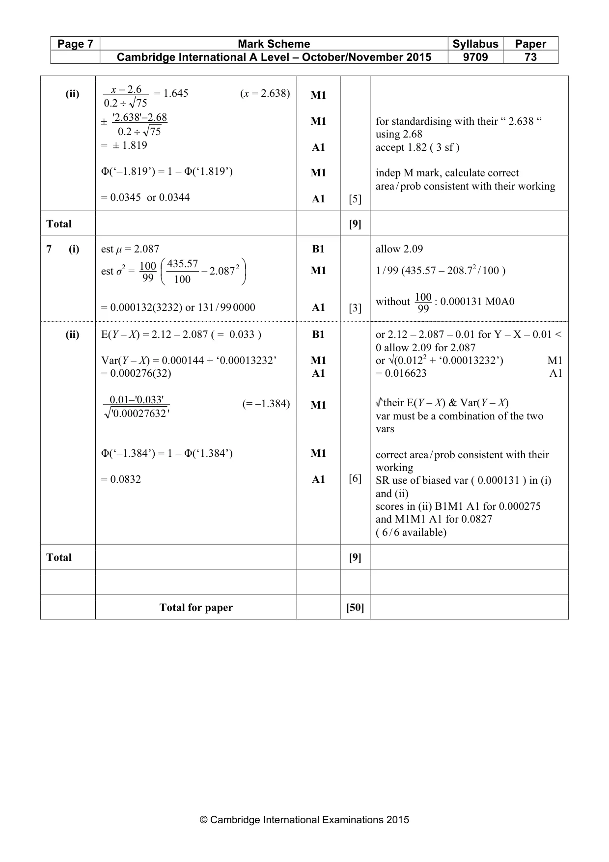 Mark scheme, page 7 of 7
