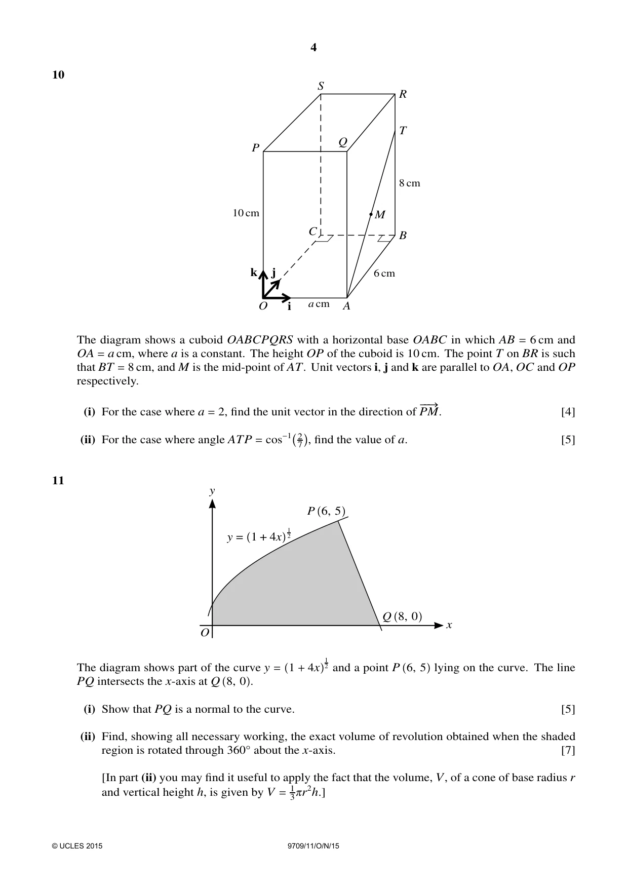 Cambridge A Level Mathematics 9709 2015 Oct/Nov Paper 1 · Variant 1 question paper, page 4 of 4