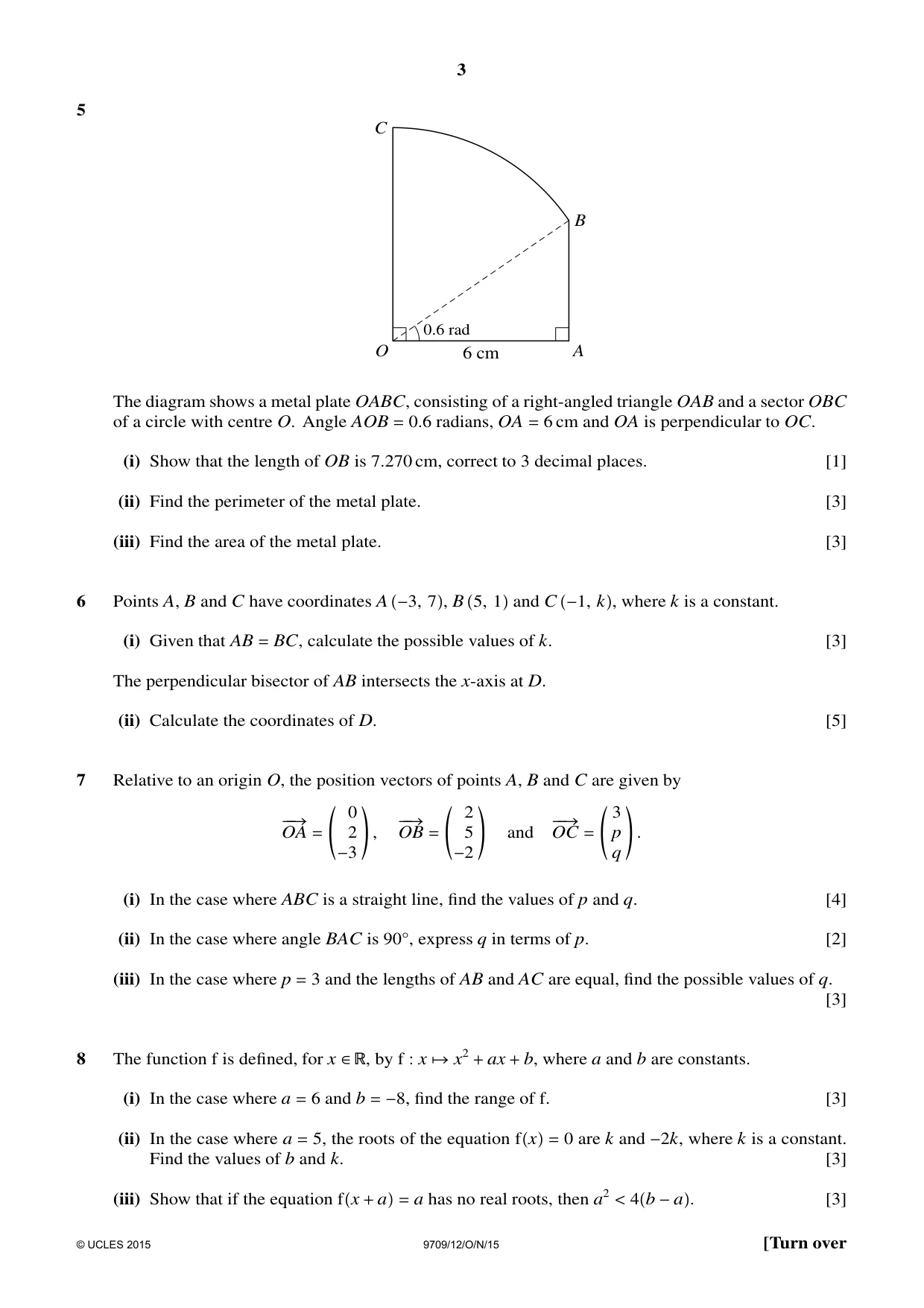 Cambridge A Level Mathematics 9709 2015 Oct/Nov Paper 1 · Variant 2 question paper, page 3 of 4