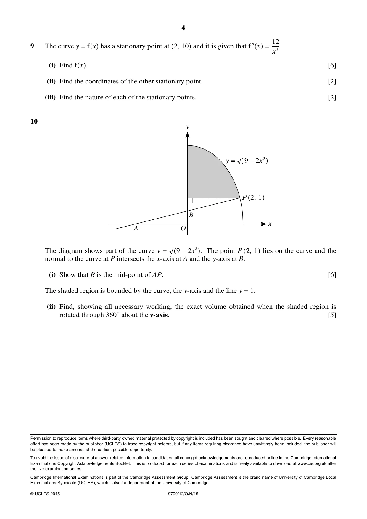 Cambridge A Level Mathematics 9709 2015 Oct/Nov Paper 1 · Variant 2 question paper, page 4 of 4