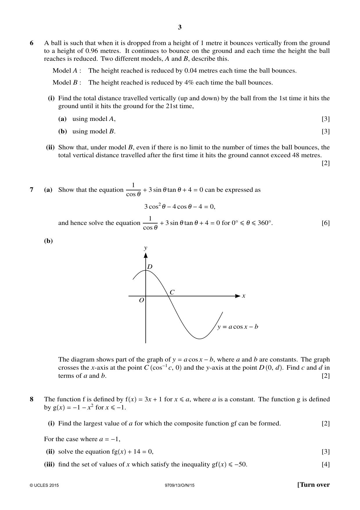 Cambridge A Level Mathematics 9709 2015 Oct/Nov Paper 1 · Variant 3 question paper, page 3 of 4