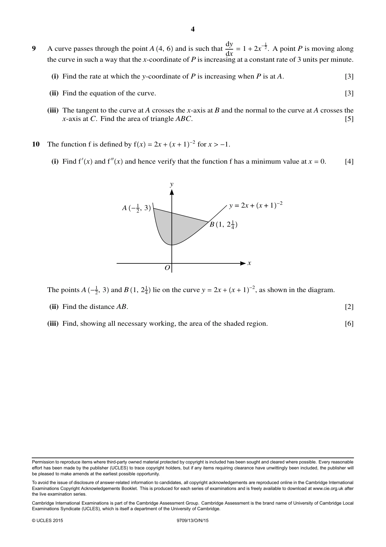 Cambridge A Level Mathematics 9709 2015 Oct/Nov Paper 1 · Variant 3 question paper, page 4 of 4