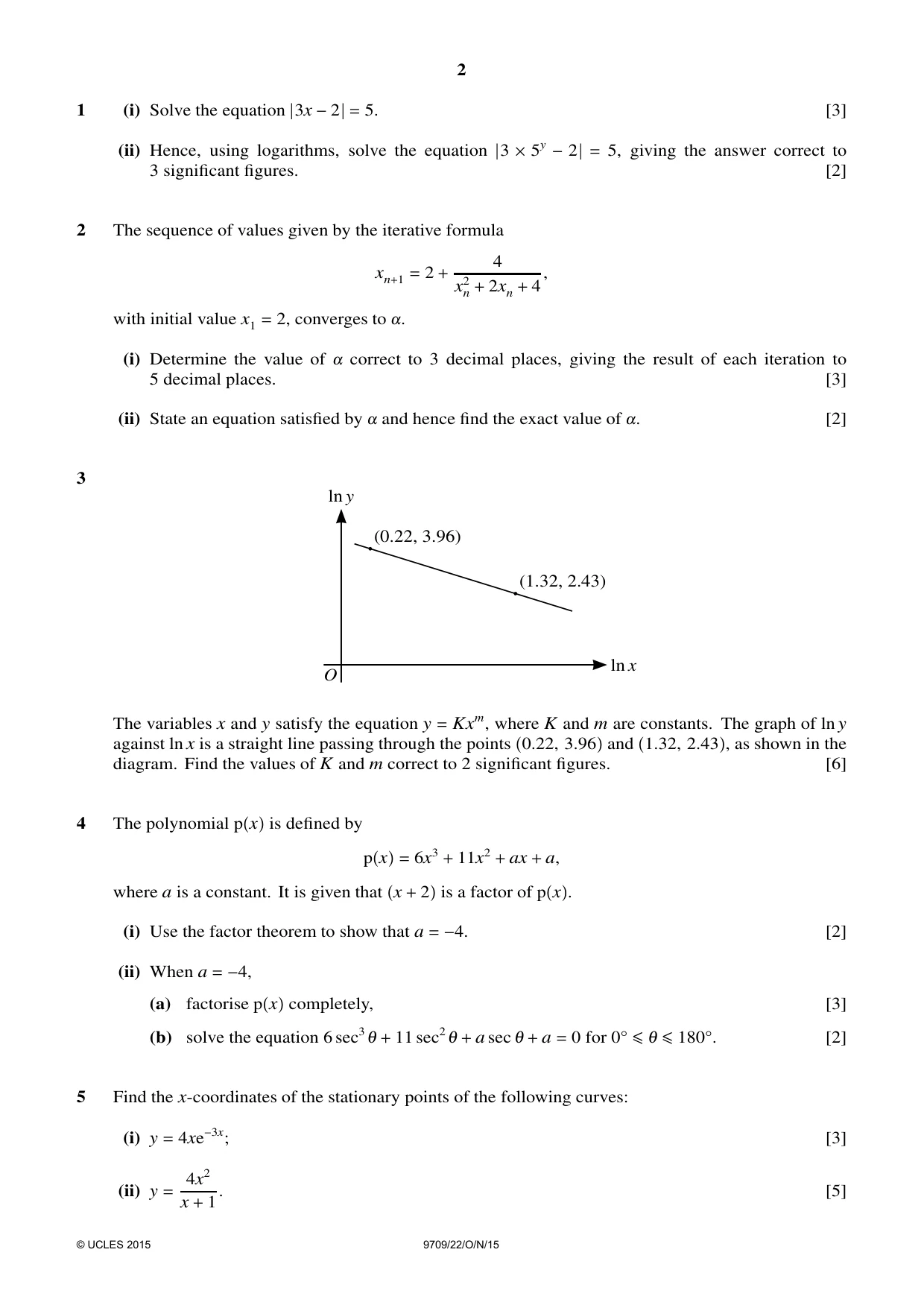 Cambridge A Level Mathematics 9709 2015 Oct/Nov Paper 2 · Variant 2 question paper, page 2 of 4