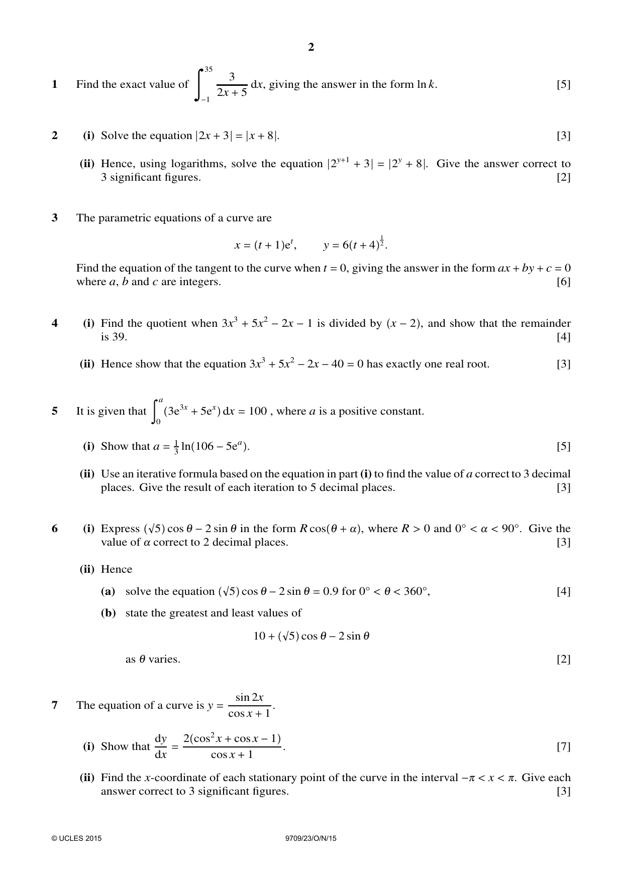 Cambridge A Level Mathematics 9709 2015 Oct/Nov Paper 2 · Variant 3 question paper, page 2 of 4