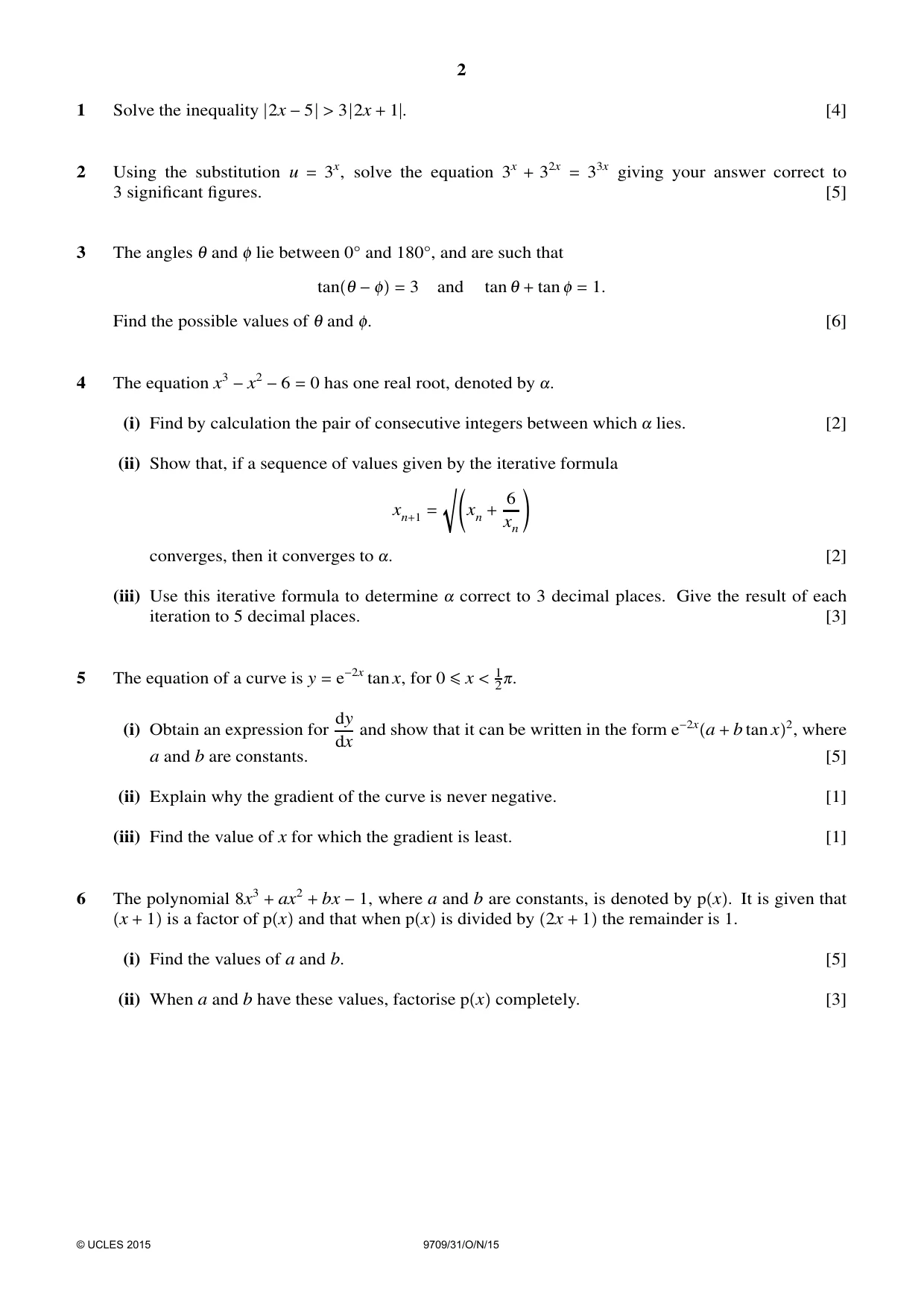 Cambridge A Level Mathematics 9709 2015 Oct/Nov Paper 3 · Variant 1 question paper, page 2 of 4
