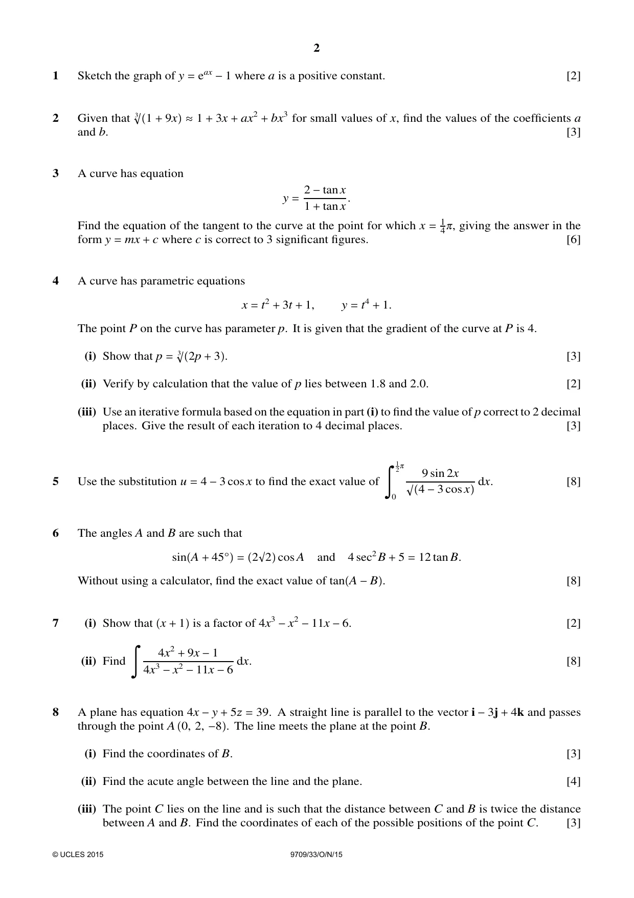 Cambridge A Level Mathematics 9709 2015 Oct/Nov Paper 3 · Variant 3 question paper, page 2 of 4