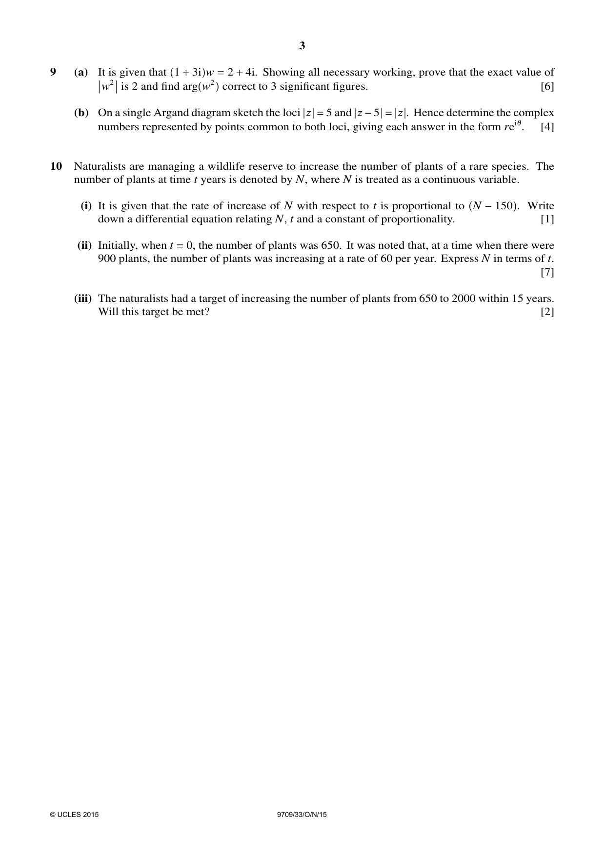 Cambridge A Level Mathematics 9709 2015 Oct/Nov Paper 3 · Variant 3 question paper, page 3 of 4