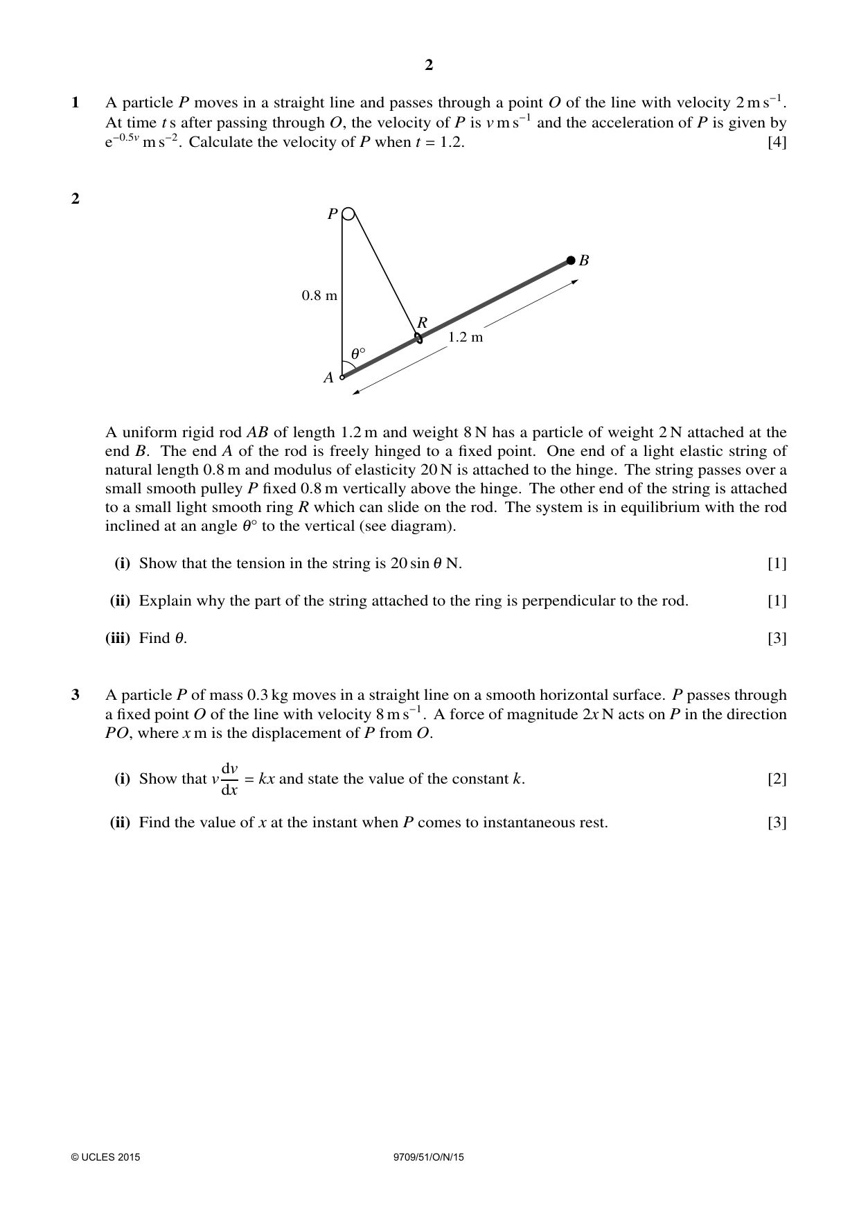 Cambridge A Level Mathematics 9709 2015 Oct/Nov Paper 5 · Variant 1 question paper, page 2 of 4