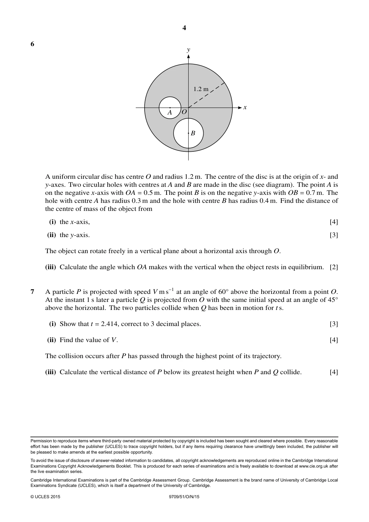 Cambridge A Level Mathematics 9709 2015 Oct/Nov Paper 5 · Variant 1 question paper, page 4 of 4