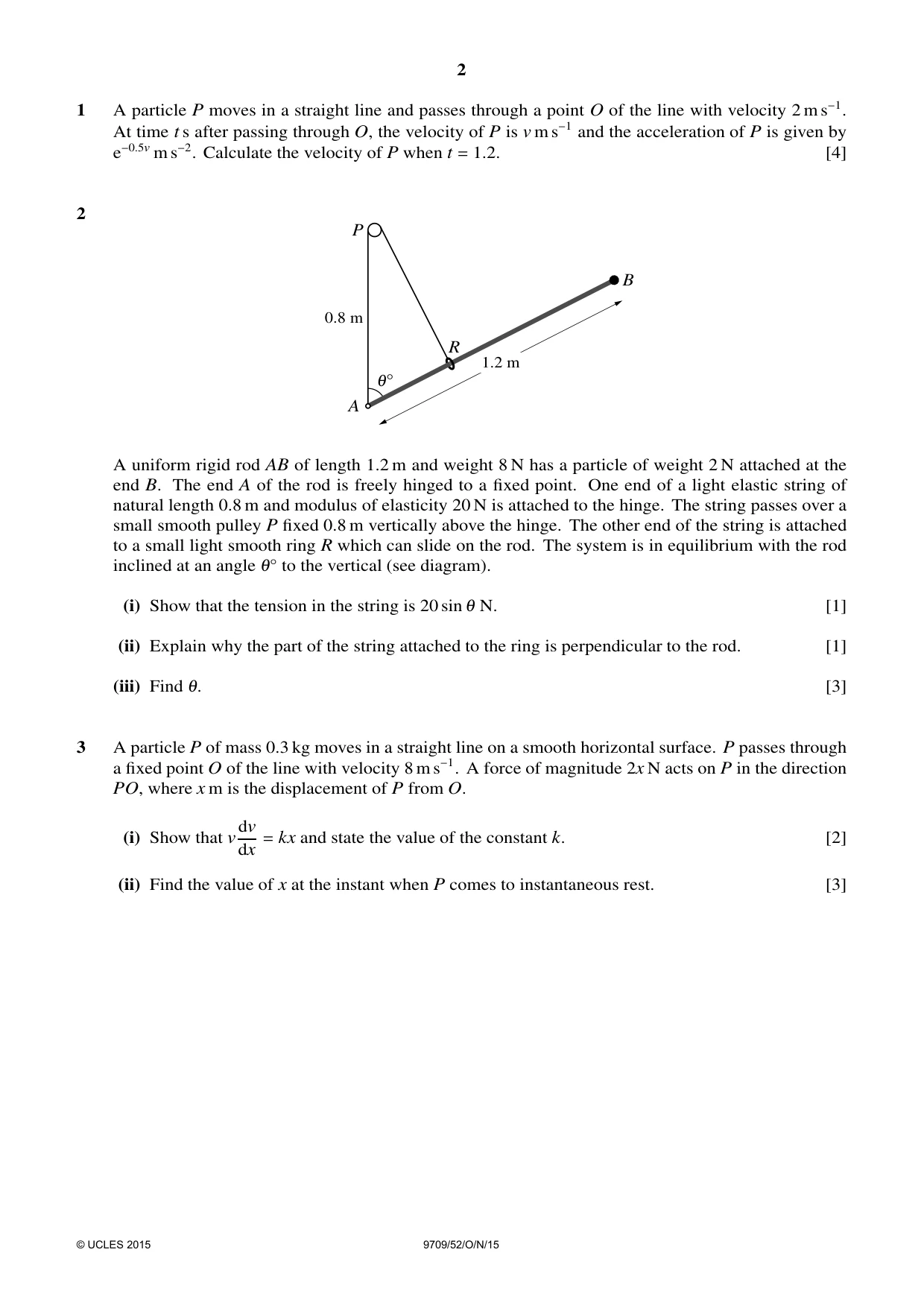 Cambridge A Level Mathematics 9709 2015 Oct/Nov Paper 5 · Variant 2 question paper, page 2 of 4