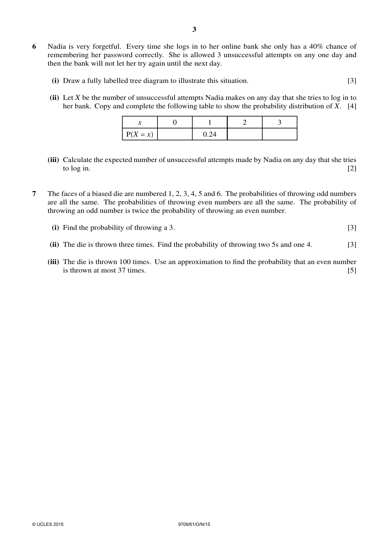 Cambridge A Level Mathematics 9709 2015 Oct/Nov Paper 6 · Variant 1 question paper, page 3 of 4