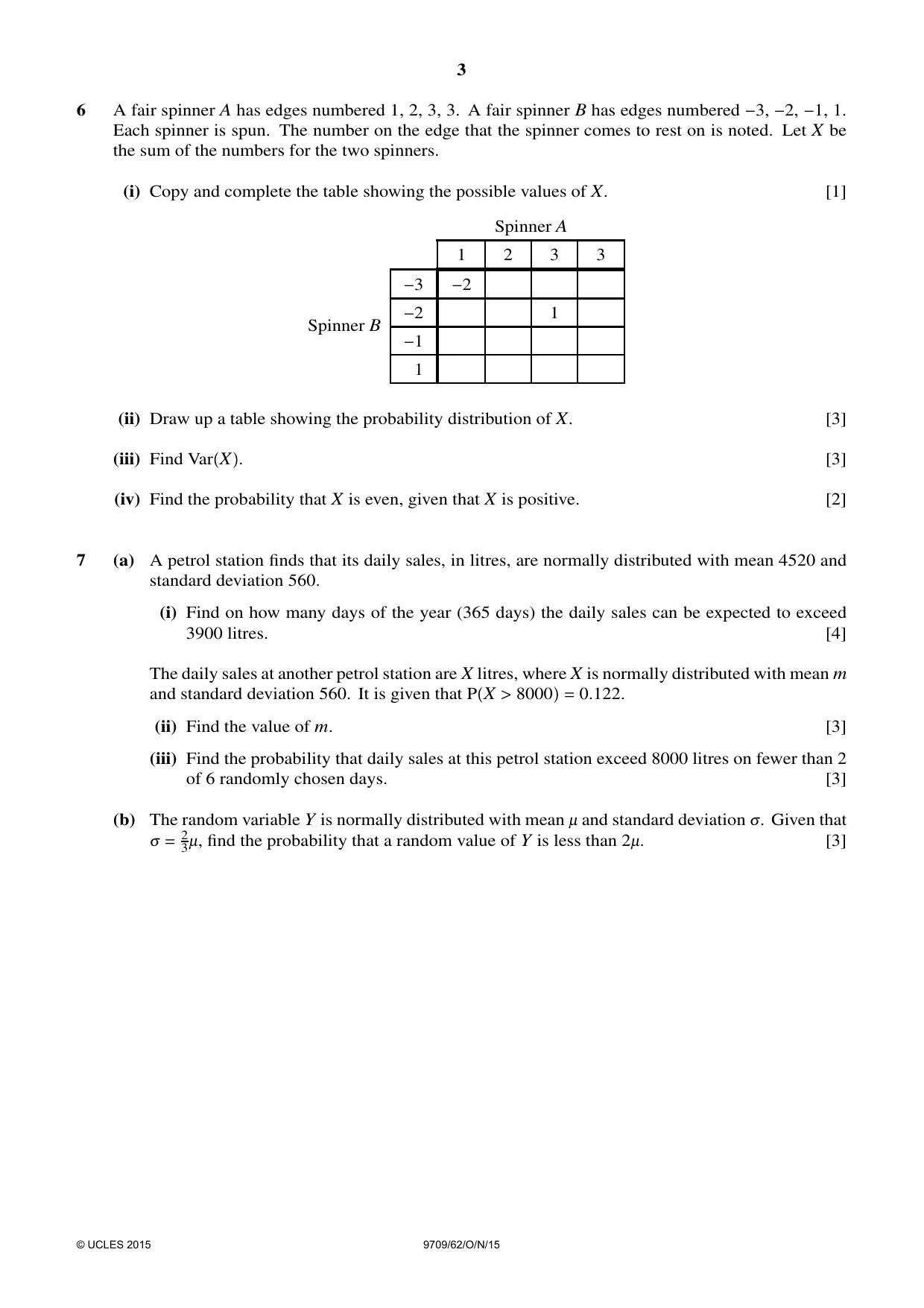 Cambridge A Level Mathematics 9709 2015 Oct/Nov Paper 6 · Variant 2 question paper, page 3 of 4