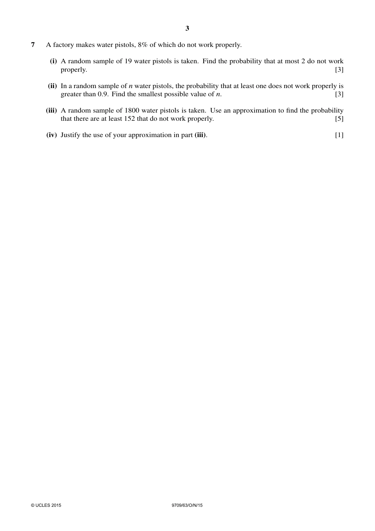 Cambridge A Level Mathematics 9709 2015 Oct/Nov Paper 6 · Variant 3 question paper, page 3 of 4