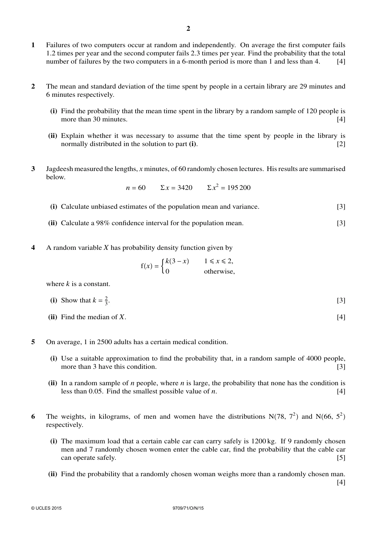 Cambridge A Level Mathematics 9709 2015 Oct/Nov Paper 7 · Variant 1 question paper, page 2 of 4