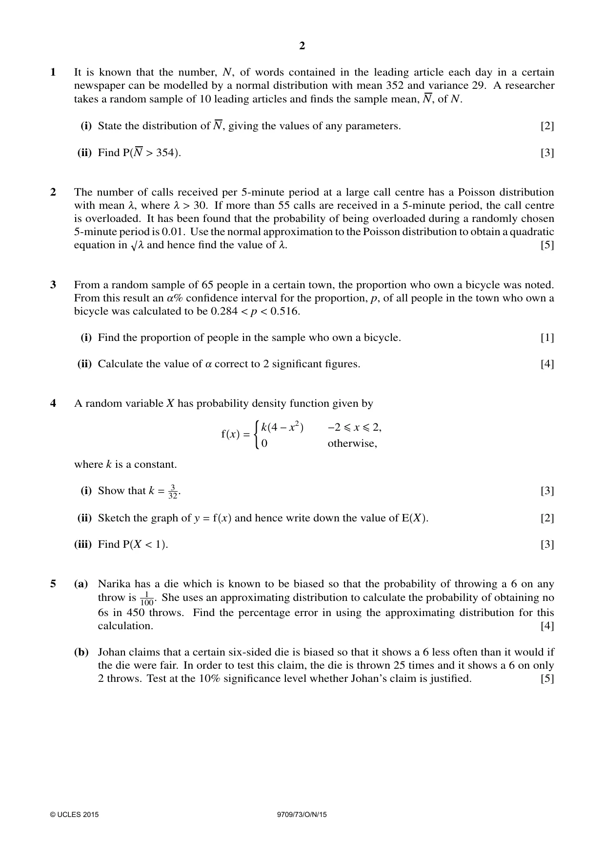 Cambridge A Level Mathematics 9709 2015 Oct/Nov Paper 7 · Variant 3 question paper, page 2 of 4