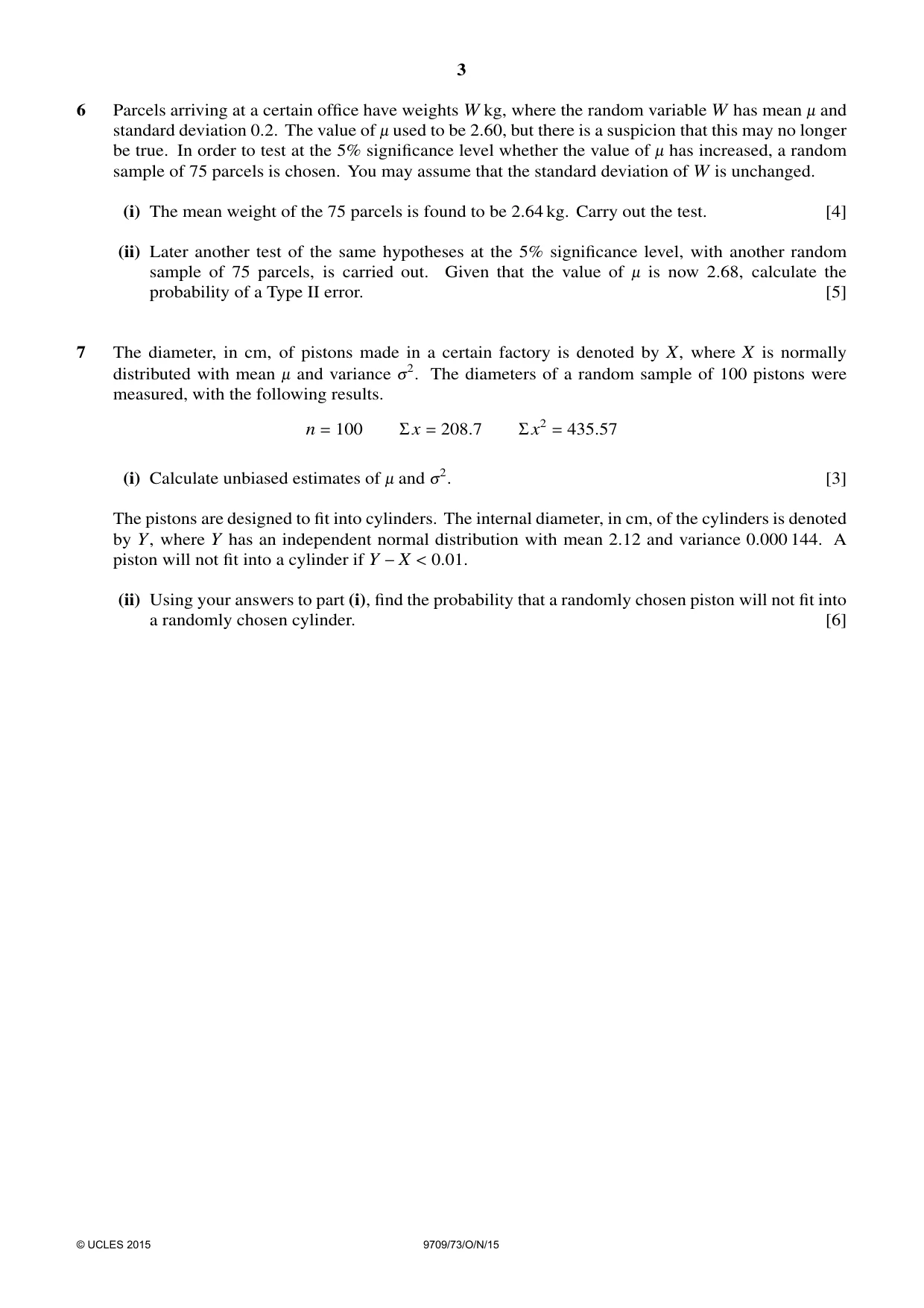 Cambridge A Level Mathematics 9709 2015 Oct/Nov Paper 7 · Variant 3 question paper, page 3 of 4