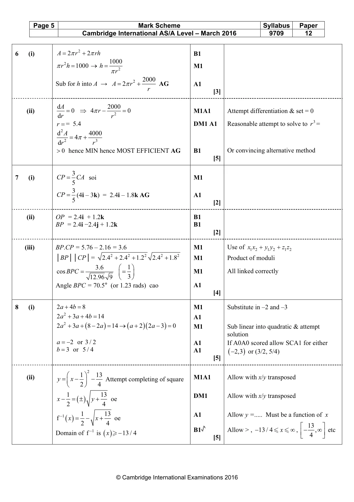 Mark scheme, page 5 of 6