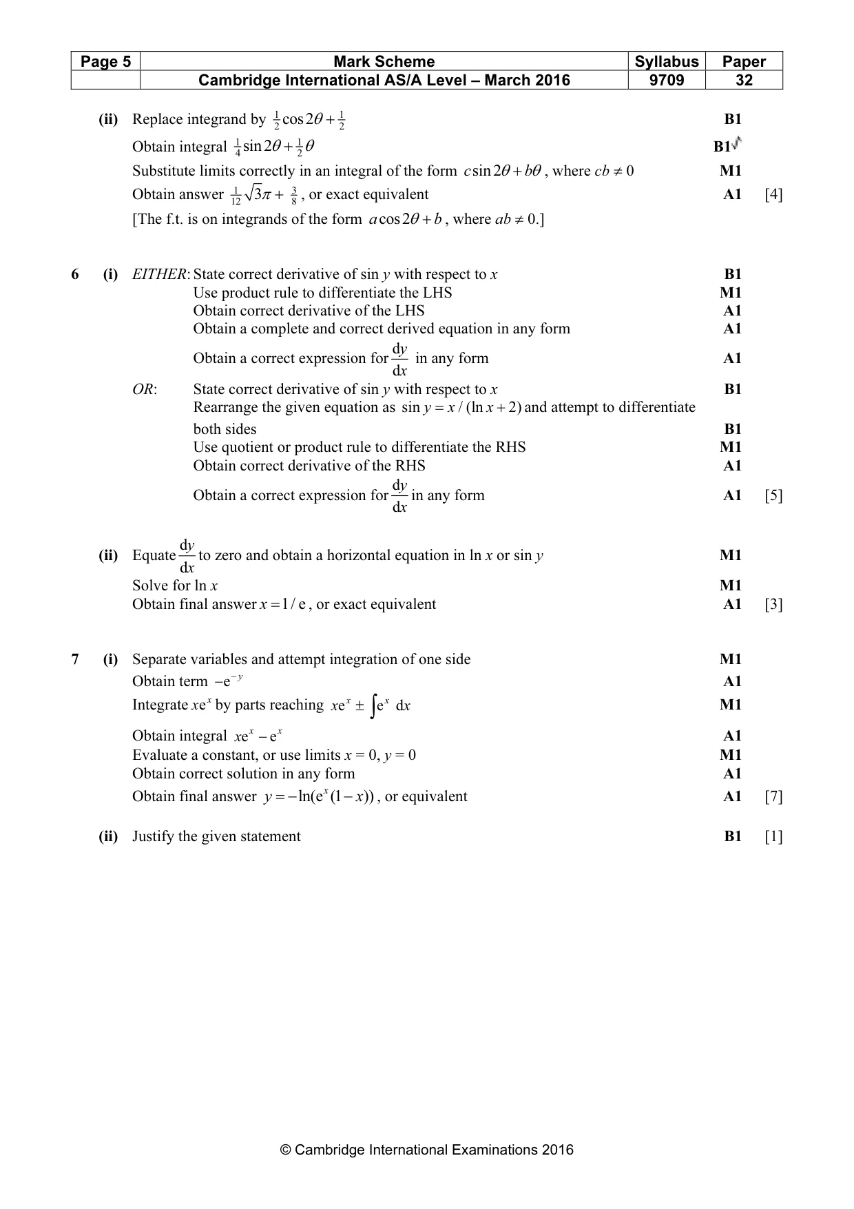 Mark scheme, page 5 of 7