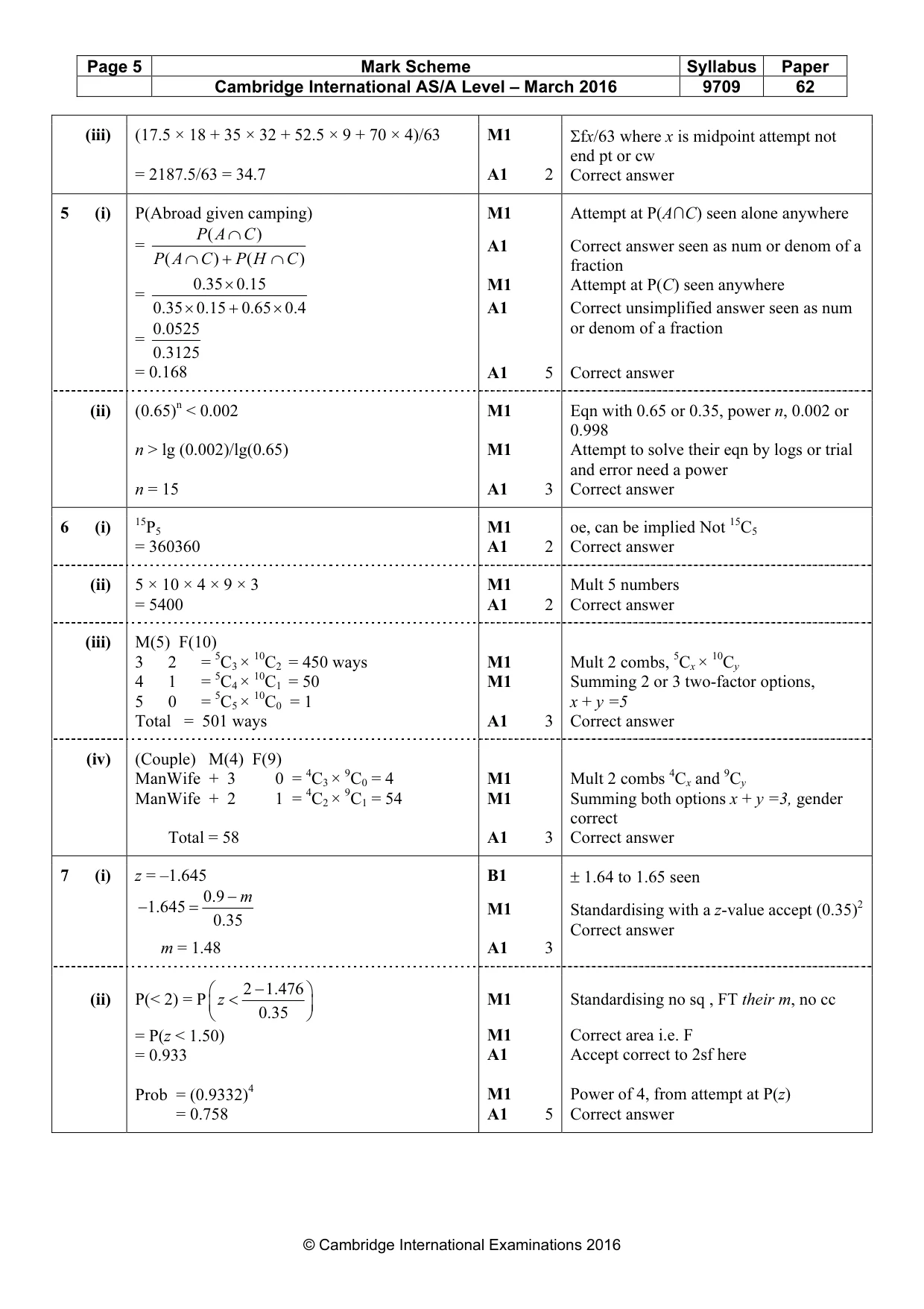 Mark scheme, page 5 of 6