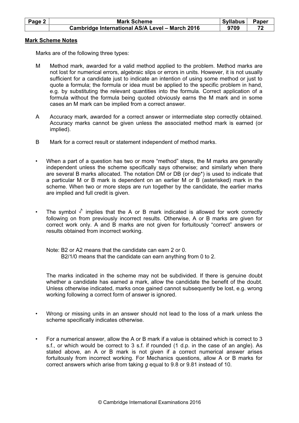 Mark scheme, page 2 of 5