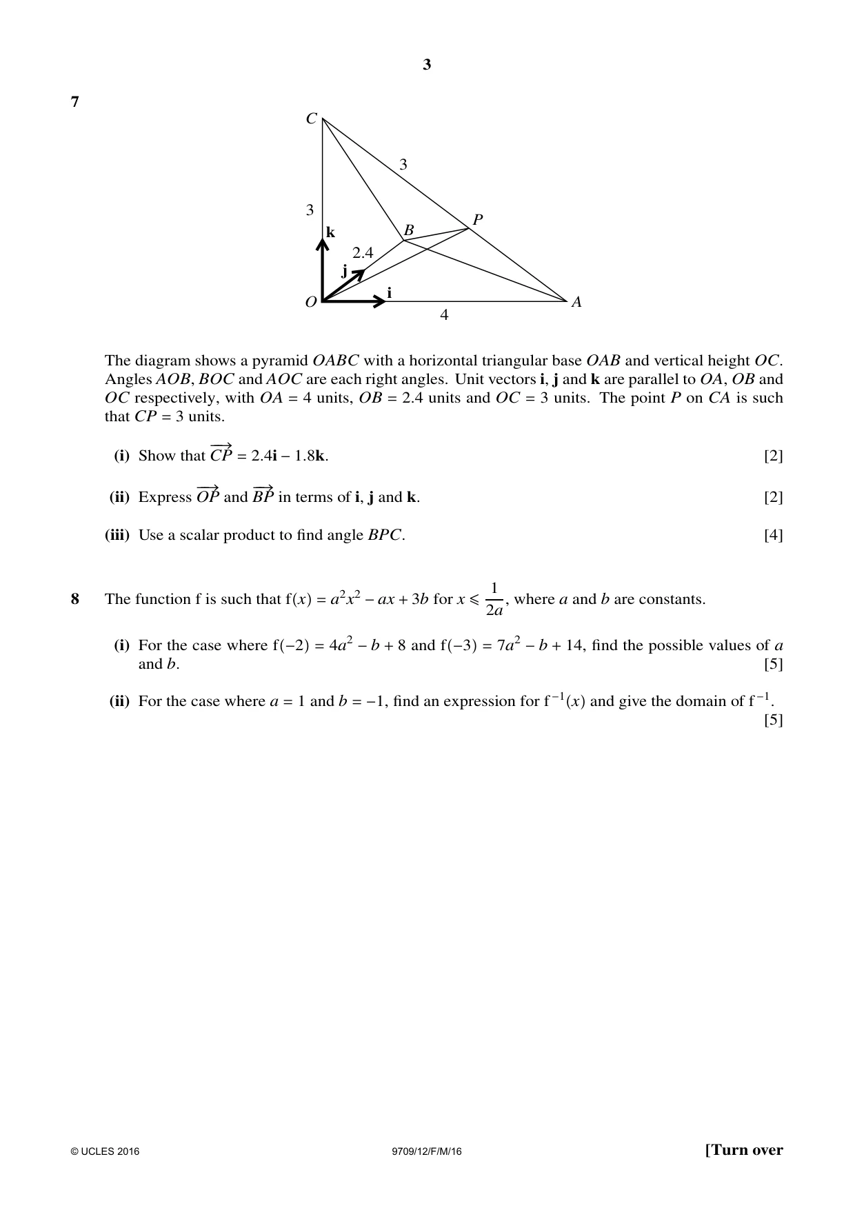 Cambridge A Level Mathematics 9709 2016 Feb/March Paper 1 · Variant 2 question paper, page 3 of 8