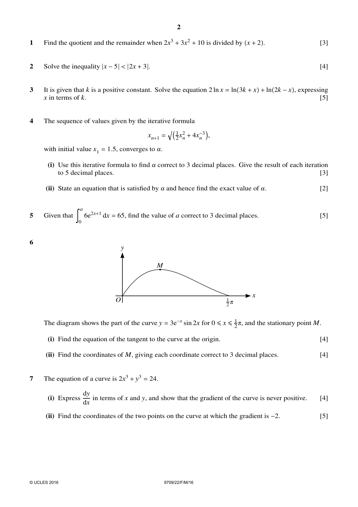 Cambridge A Level Mathematics 9709 2016 Feb/March Paper 2 · Variant 2 question paper, page 2 of 4