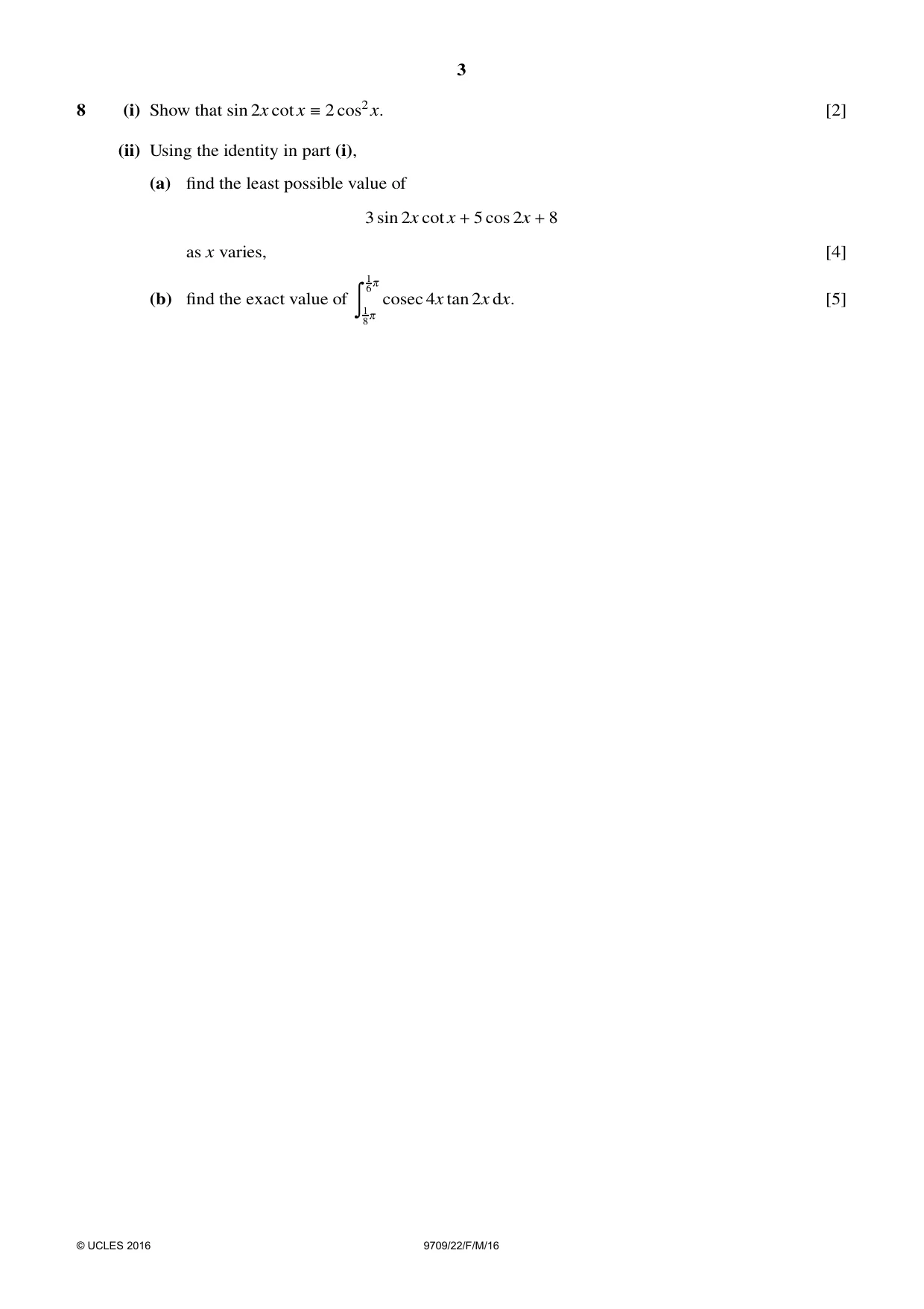 Cambridge A Level Mathematics 9709 2016 Feb/March Paper 2 · Variant 2 question paper, page 3 of 4