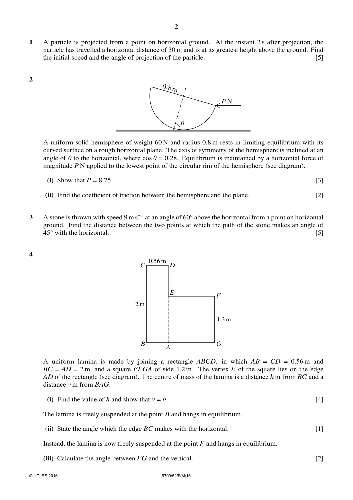 Cambridge A Level Mathematics 9709 2016 Feb/March Paper 5 · Variant 2 question paper, page 2 of 4