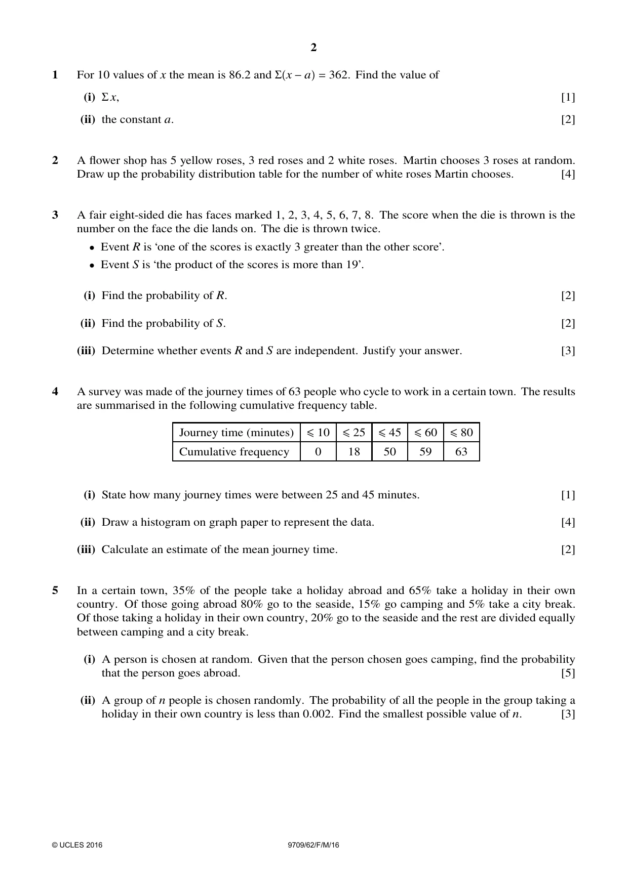 Cambridge A Level Mathematics 9709 2016 Feb/March Paper 6 · Variant 2 question paper, page 2 of 4