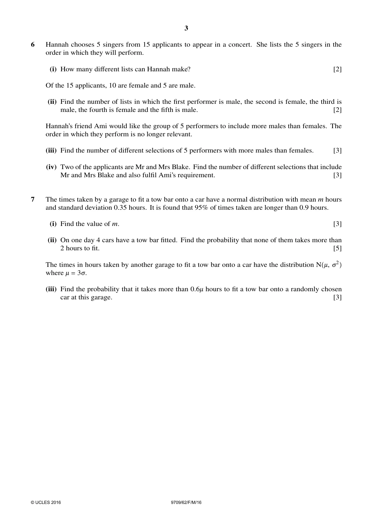Cambridge A Level Mathematics 9709 2016 Feb/March Paper 6 · Variant 2 question paper, page 3 of 4