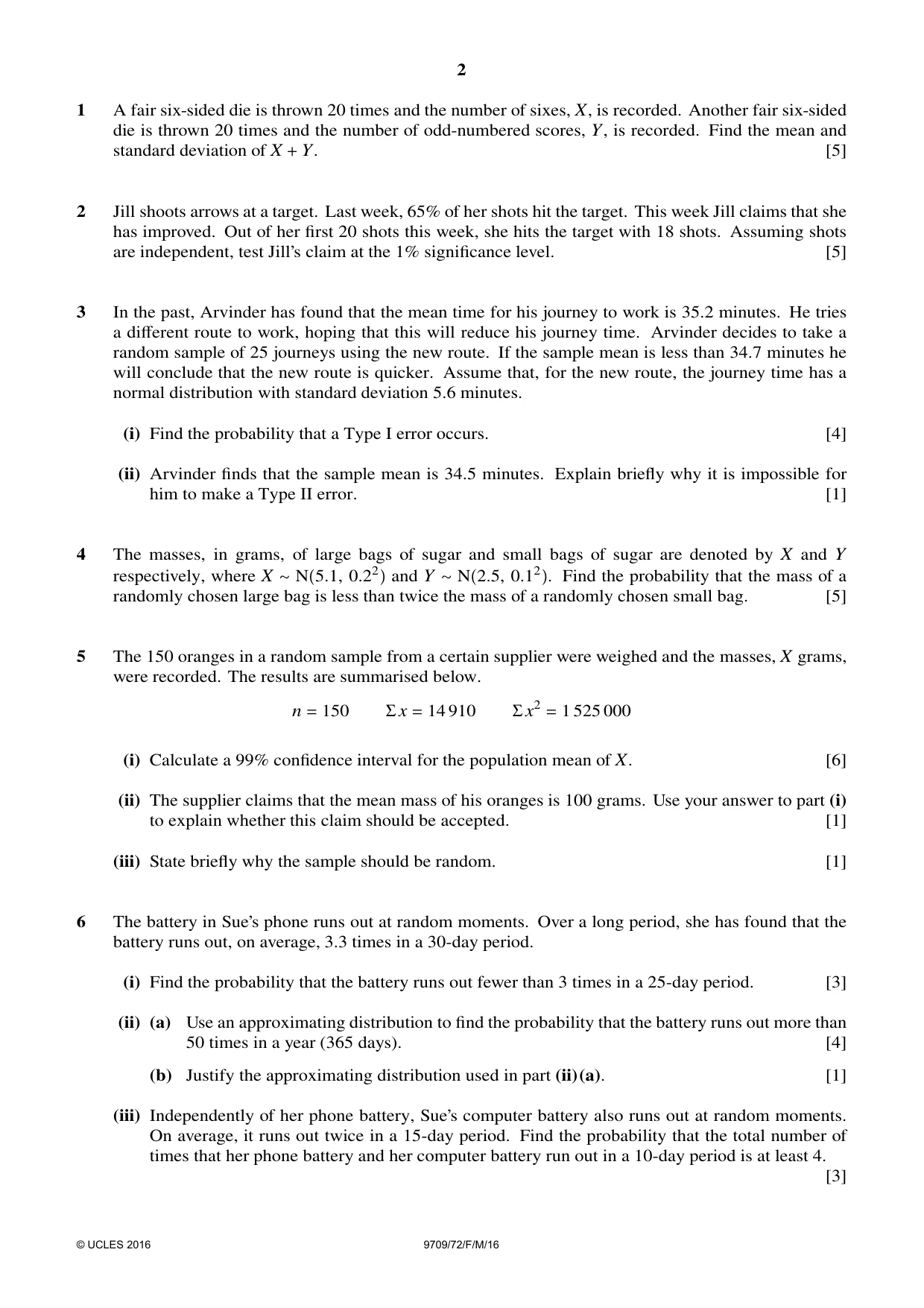 Cambridge A Level Mathematics 9709 2016 Feb/March Paper 7 · Variant 2 question paper, page 2 of 4