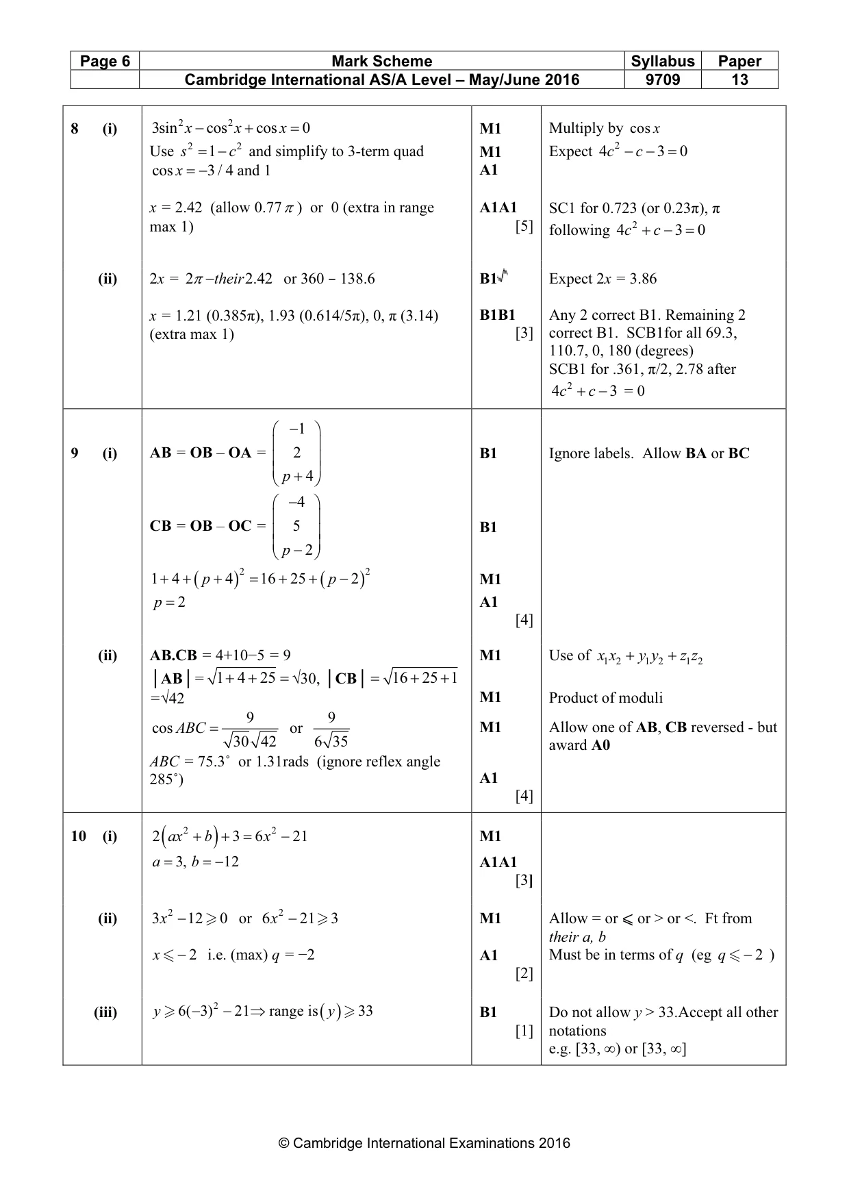 Mark scheme, page 6 of 7