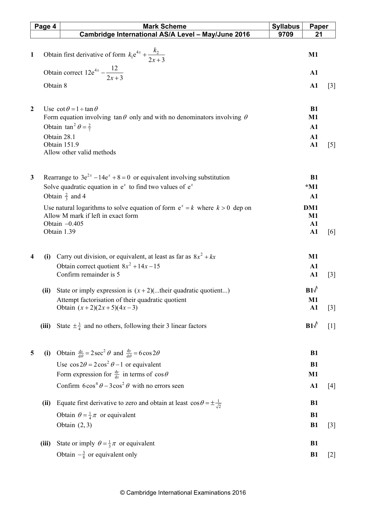 Mark scheme, page 4 of 5