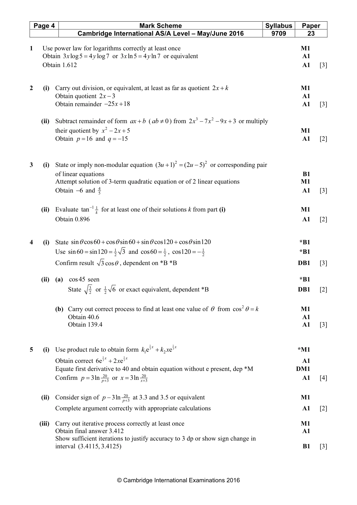 Mark scheme, page 4 of 5