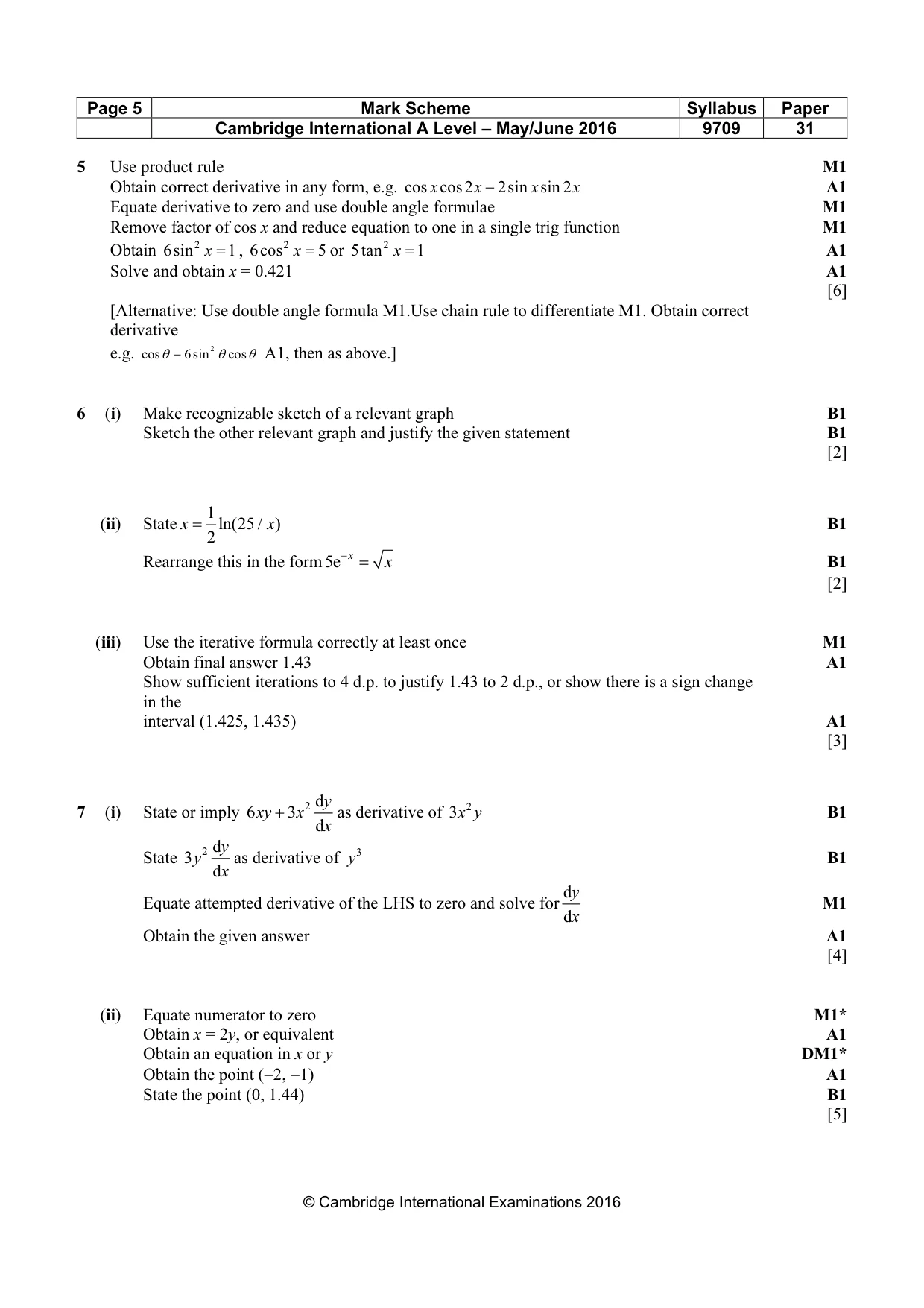Mark scheme, page 5 of 8