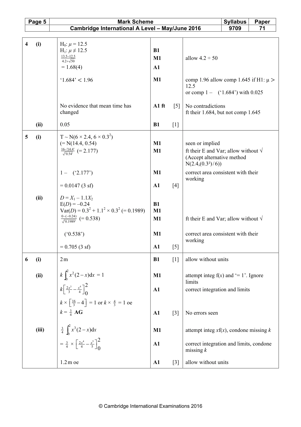 Mark scheme, page 5 of 6