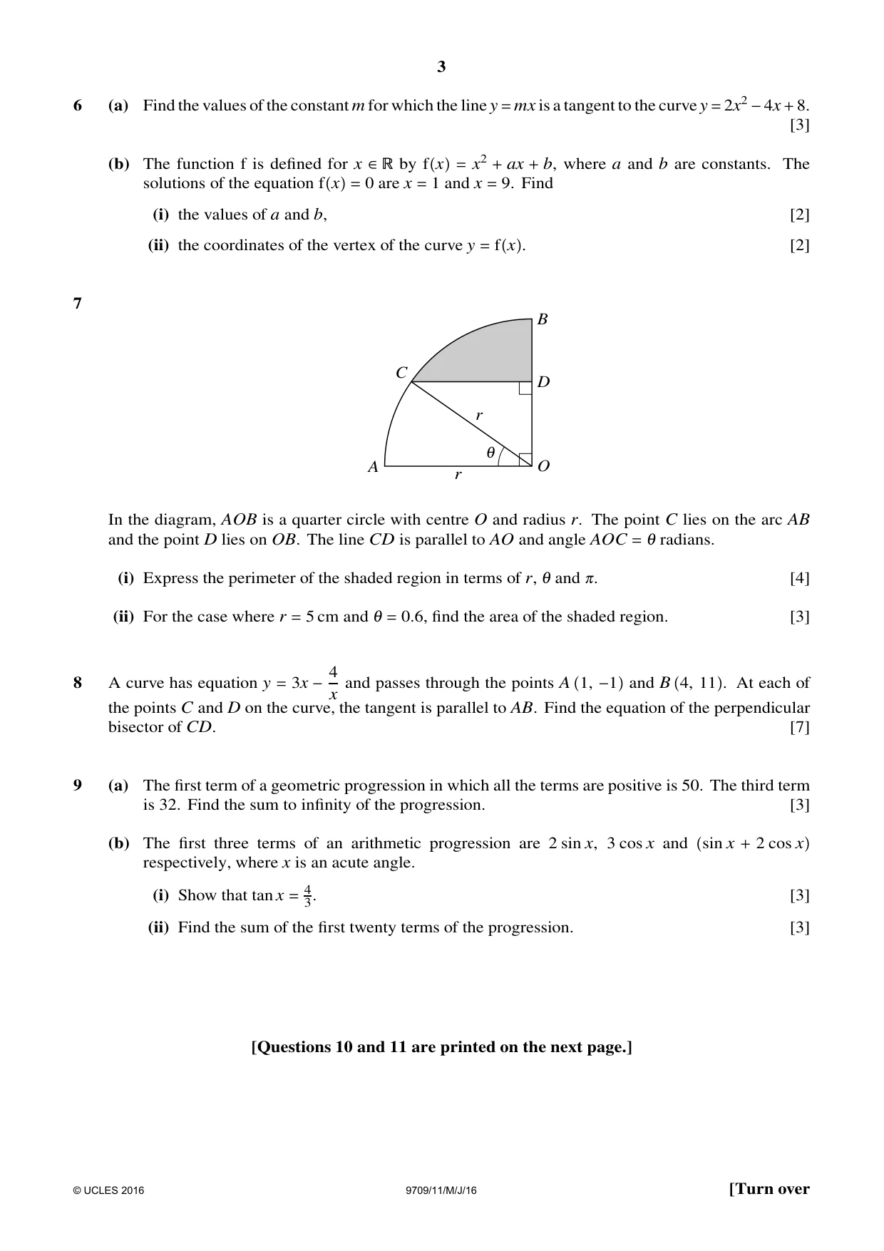 Cambridge A Level Mathematics 9709 2016 May/June Paper 1 · Variant 1 question paper, page 3 of 4