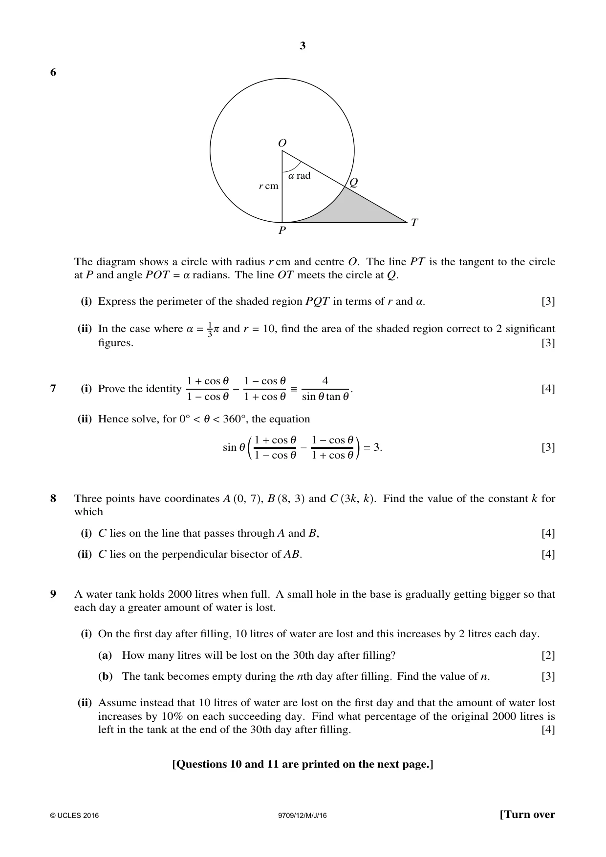 Cambridge A Level Mathematics 9709 2016 May/June Paper 1 · Variant 2 question paper, page 3 of 4